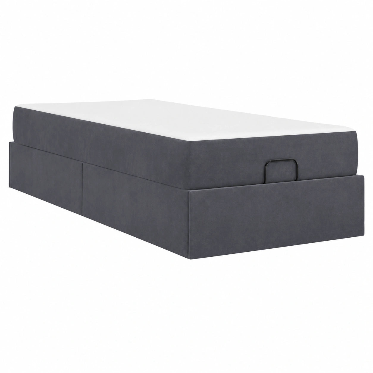 Letto singolo moderno in velluto antracite con materasso e spazio integrato 90x190 cm