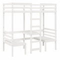 Letto a soppalco bianco in legno di pino con scrivania e sedie, 195,5x97,5x190,5 cm, ideale per camerette e sicurezza garantita