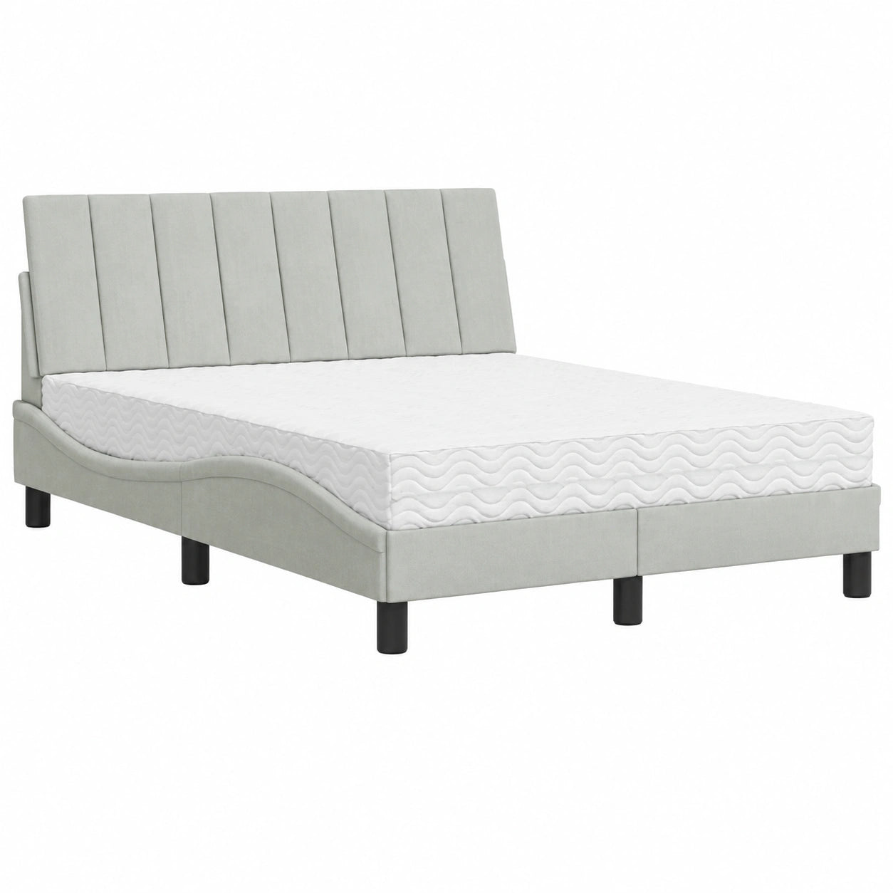 Hanko - Letto in velluto grigio chiaro 140x200 cm con materasso memory foam, struttura in metallo, testiera elegante, per una camera moderna