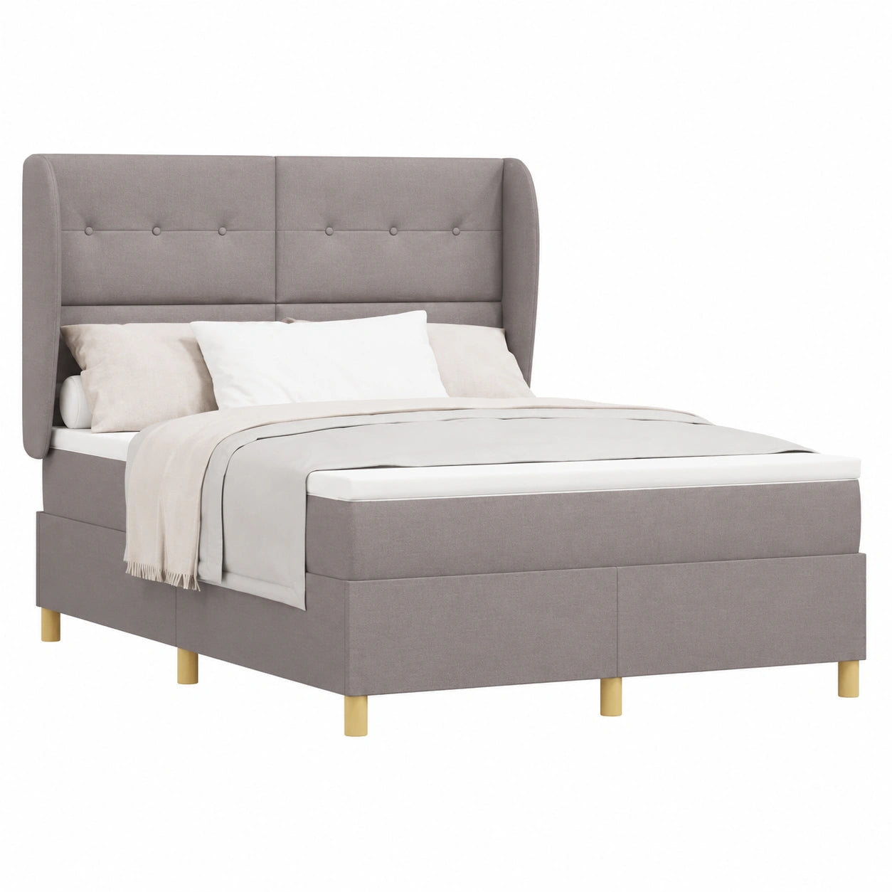 Letto singolo moderno con materasso, 90x190 cm, struttura in legno grigio scuro, testiera regolabile, tessuto tortora