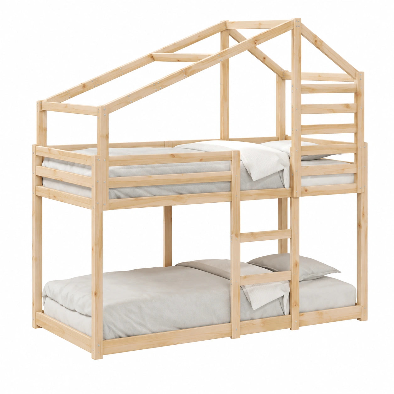 Letto a castello in pino massiccio 90x200 cm con tetto, ideale per ragazzi e ospiti