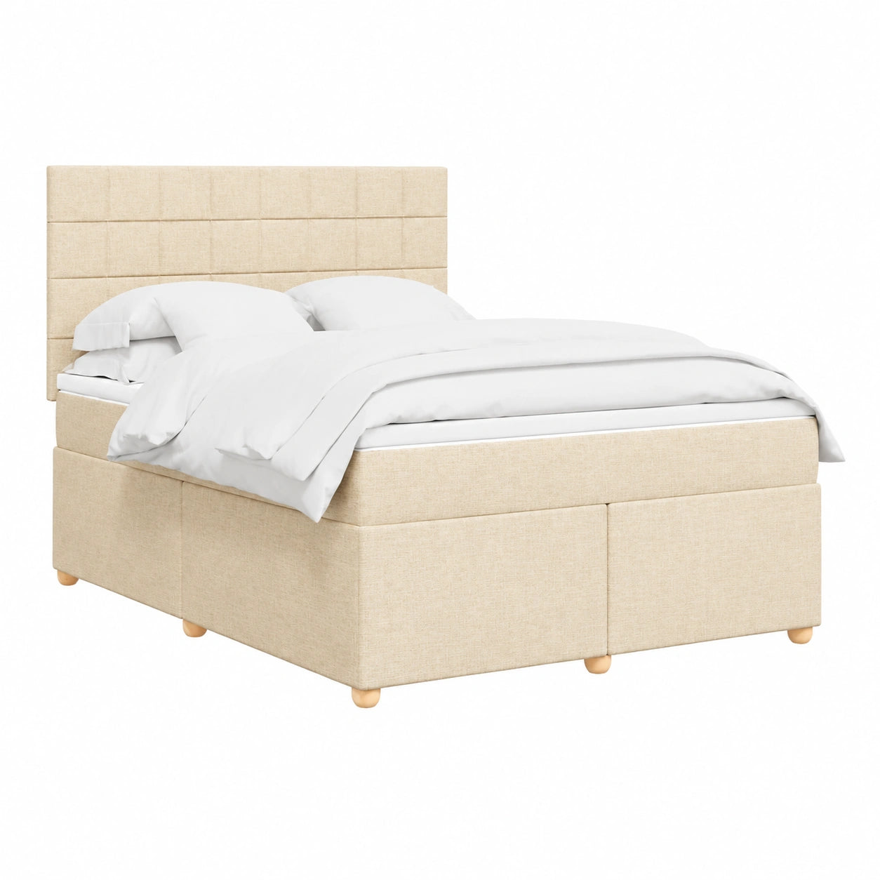 Letto matrimoniale crema 140x190 cm con materasso a molle insacchettate e testiera regolabile