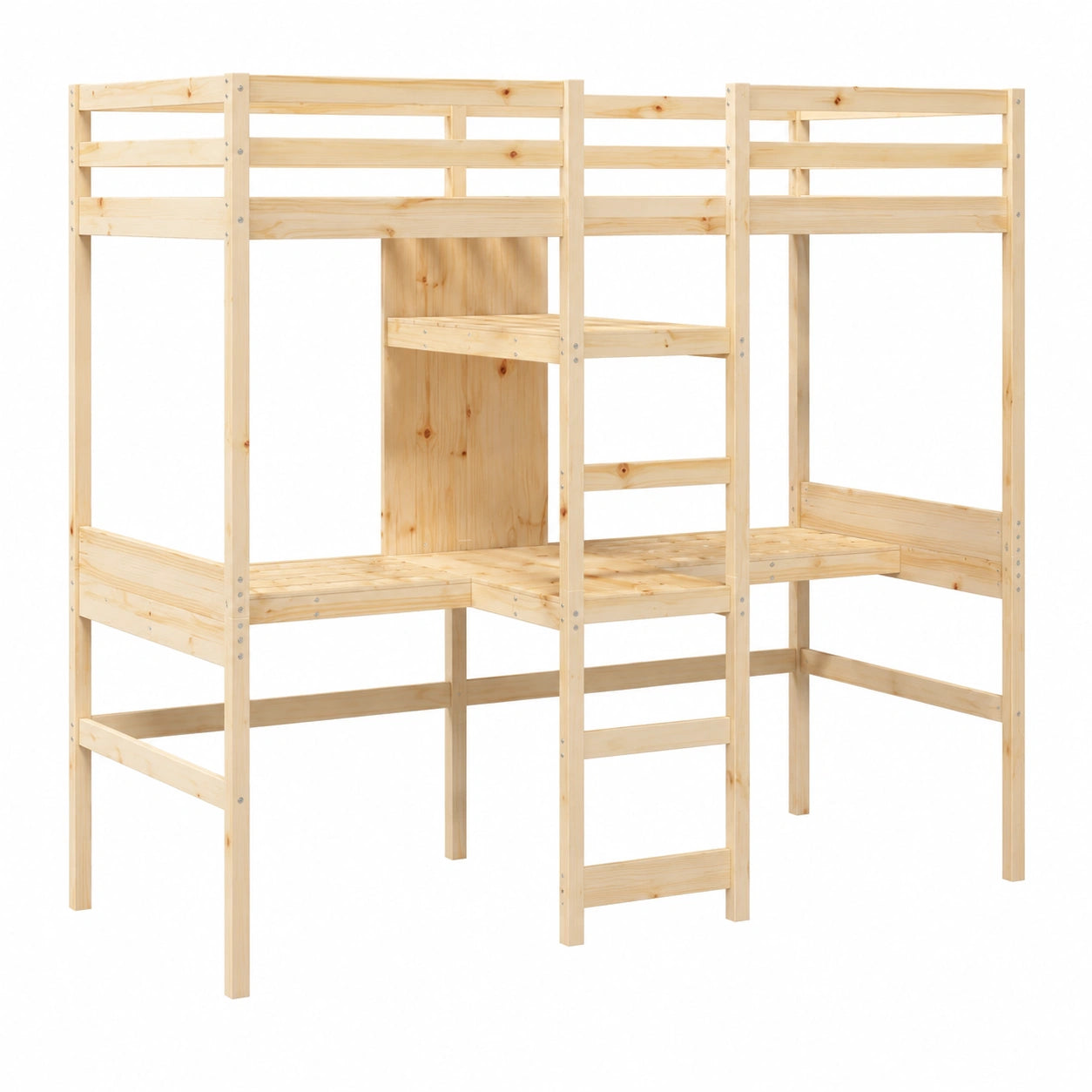 Letto a Soppalco in Legno di Pino 75x190 cm senza Materasso