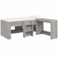 Letto a soppalco multifunzionale in legno con scrivania, design salvaspazio per bambini e ragazzi, colore grigio Sonoma, struttura robusta per 1 persona