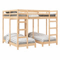 Letto a castello triplo in legno di pino con scala integrata e parapetti, salvaspazio per bambini, 160x200 cm, marrone