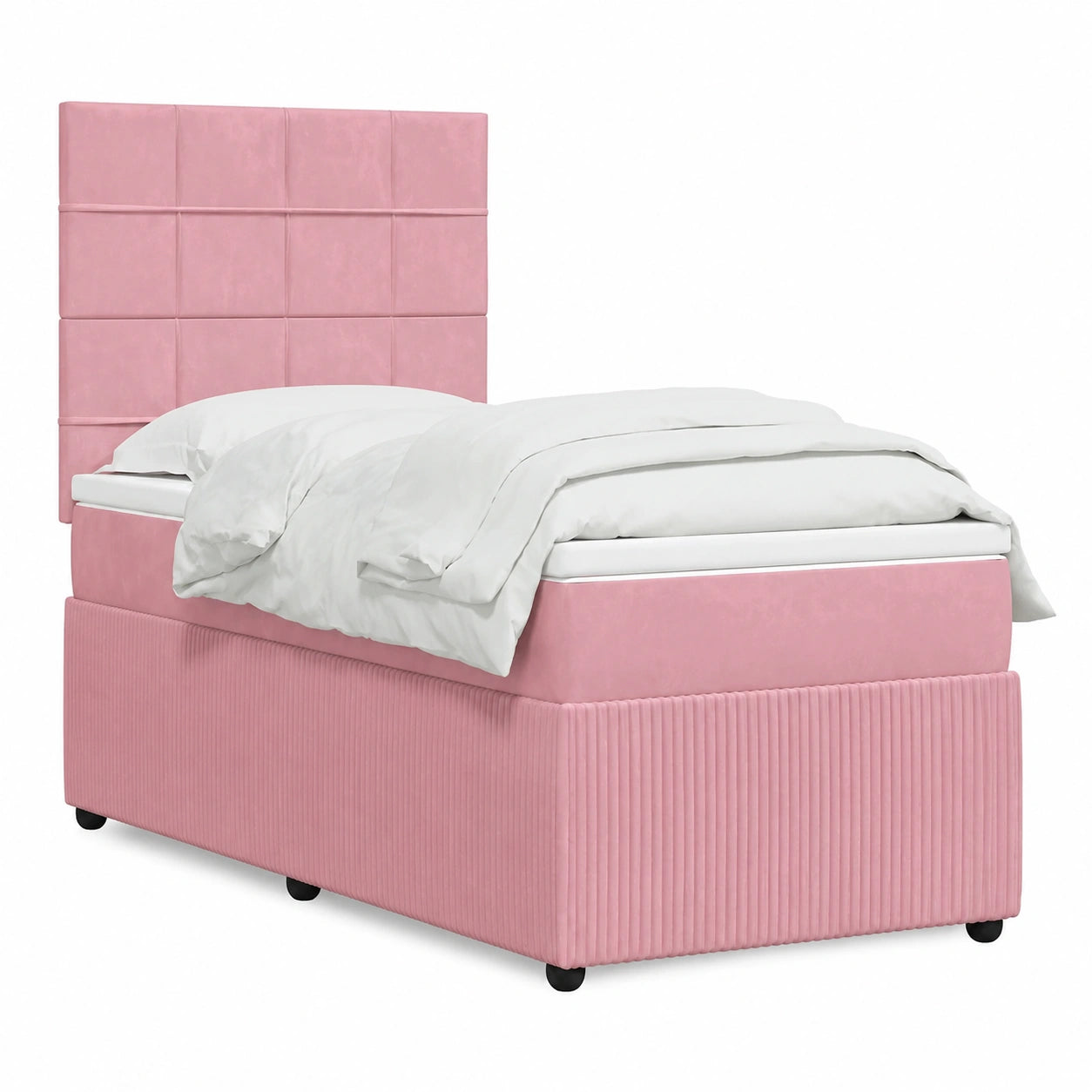 Letto singolo moderno in velluto rosa con materasso 90x200 cm, testiera regolabile e molle insacchettate