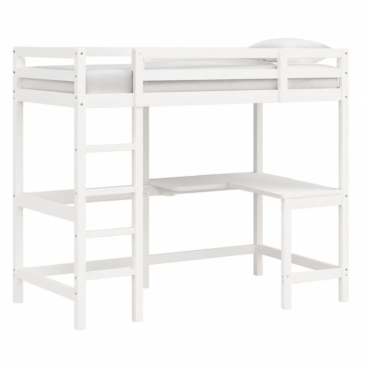 Letto a soppalco salvaspazio in legno di pino con scrivania integrata, 90 x 190 cm, protezione anticaduta