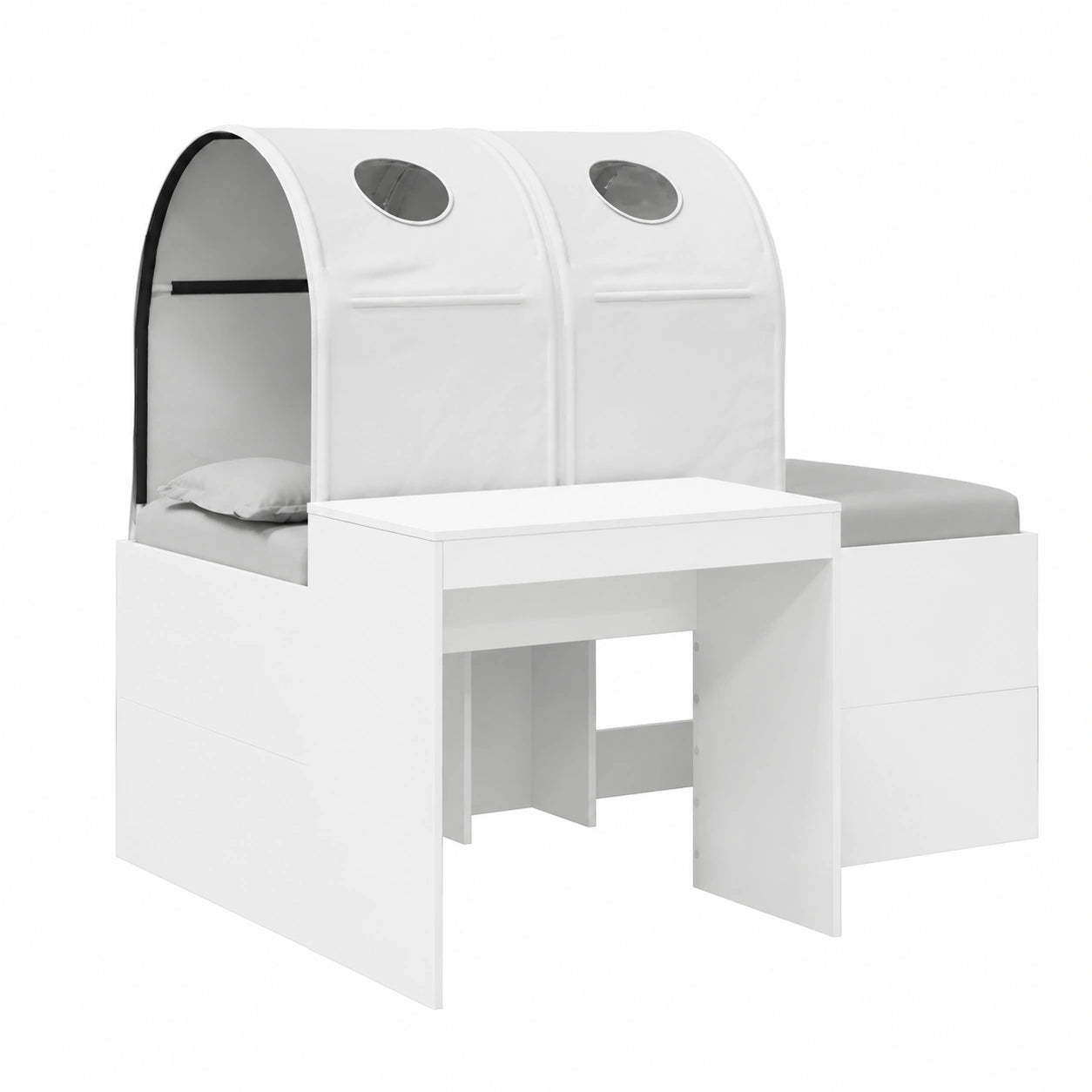Letto a soppalco multifunzione in legno con scrivania e tunnel, 120x160 cm, per bambini, salvaspazio, rovere Artisan
