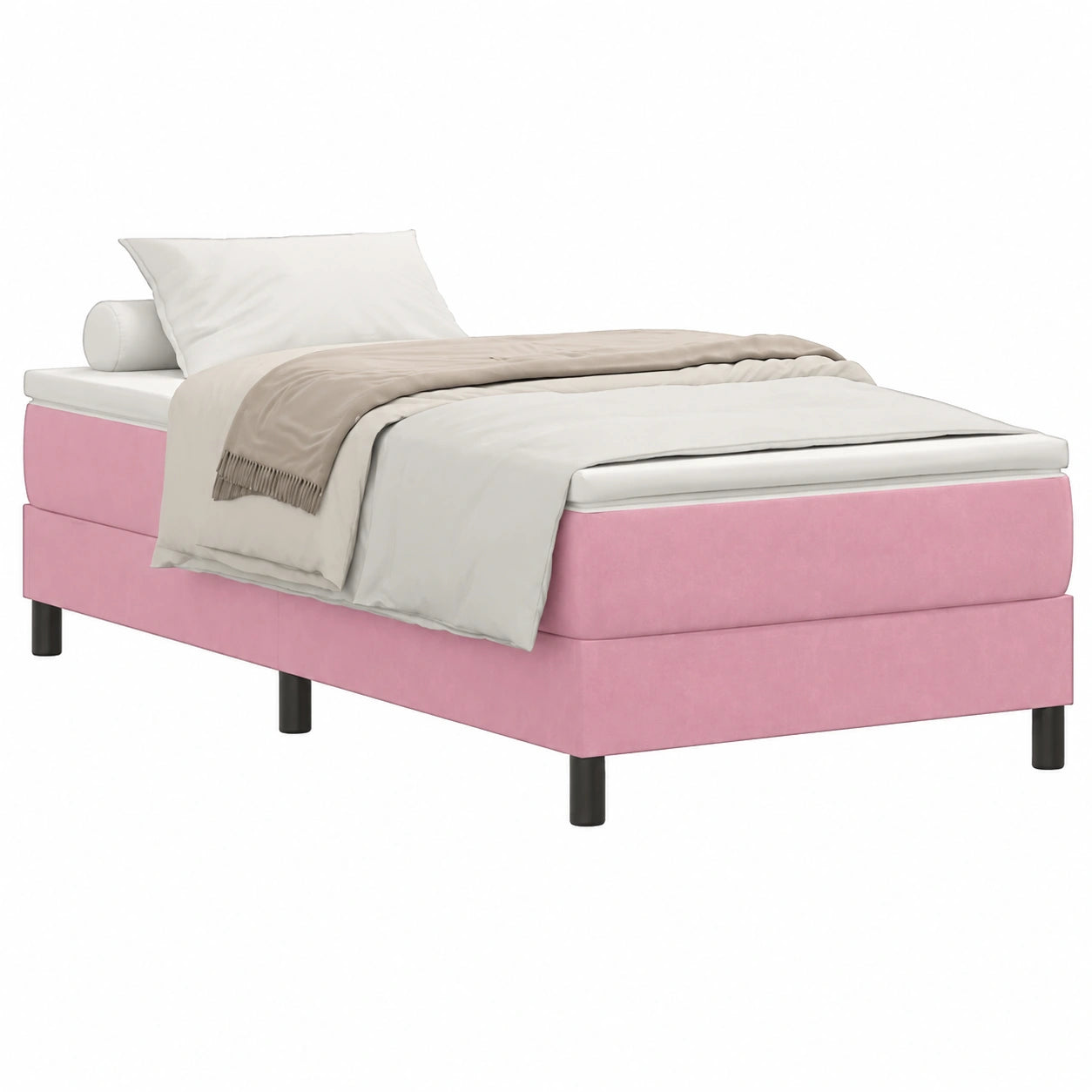 Letto singolo in velluto rosa con materasso a molle insacchettate, 90x210 cm, comfort e design moderno