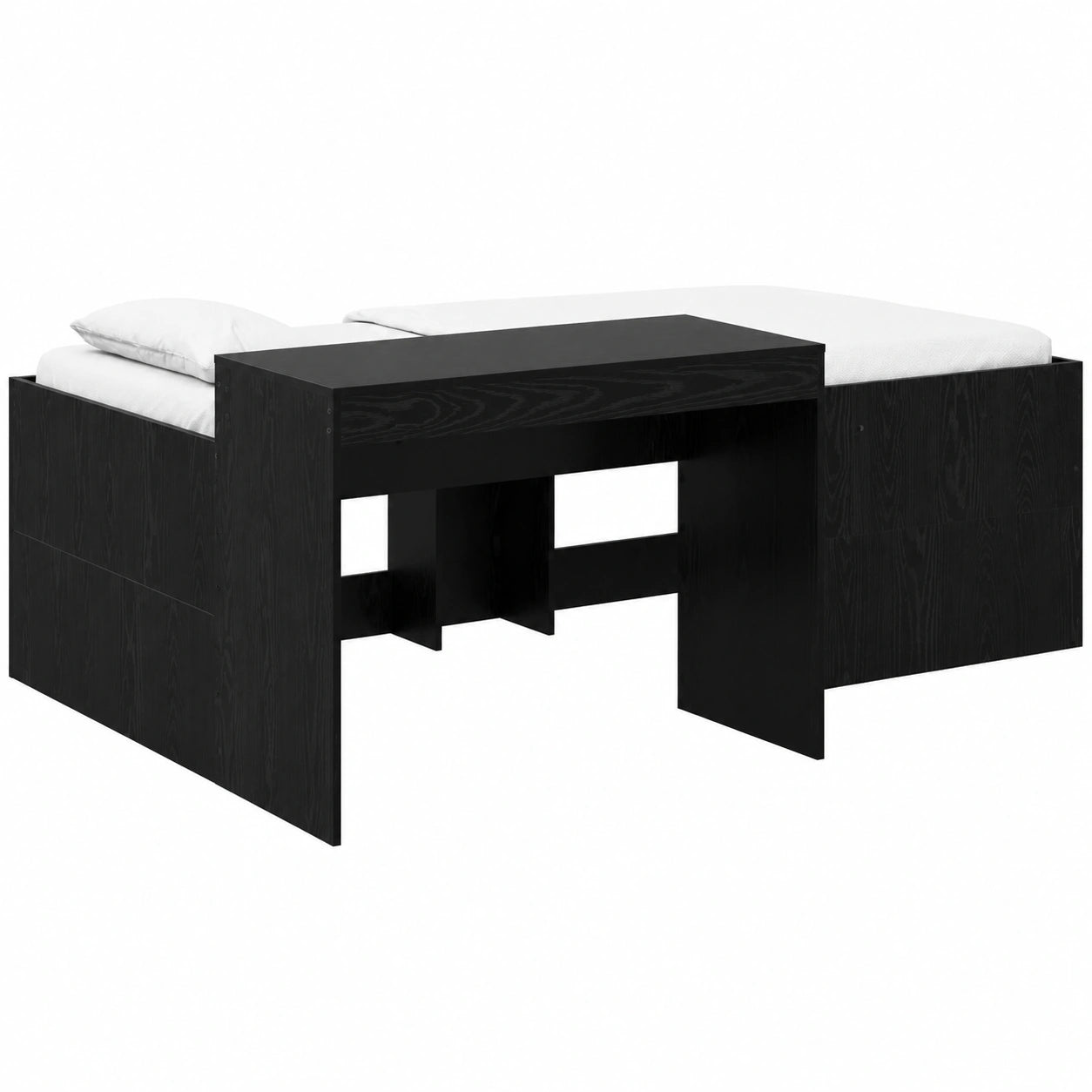 Letto a soppalco moderno in legno nero con scrivania integrata