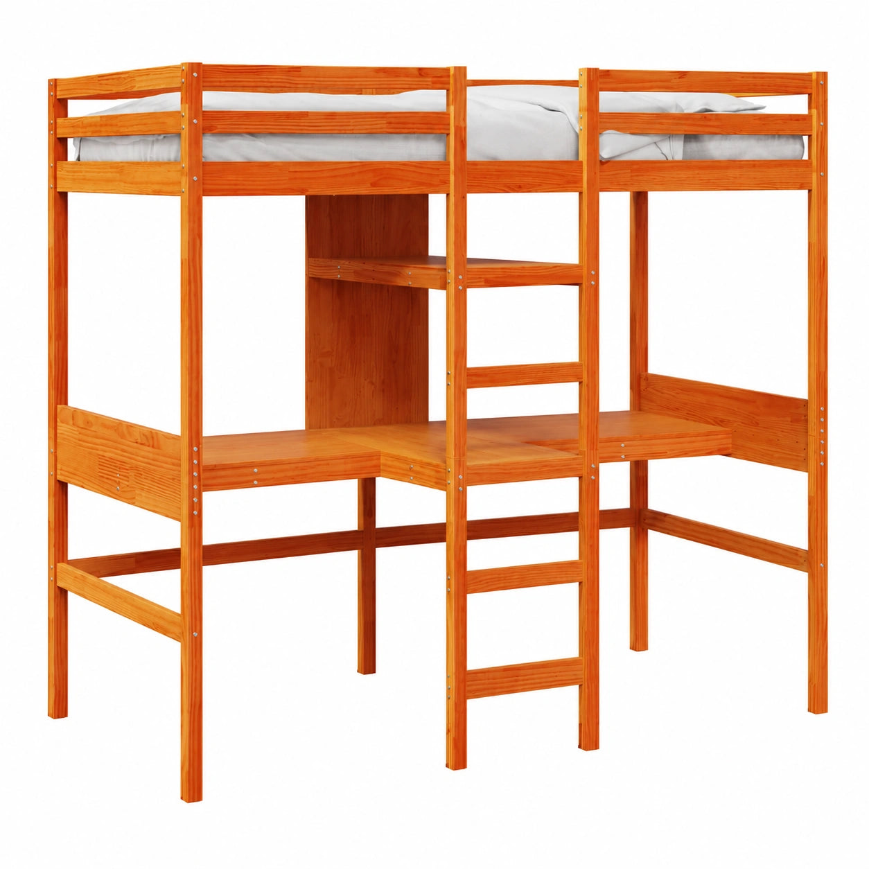 Letto a Soppalco Salvaspazio con Scrivania Integrata e Ripiani