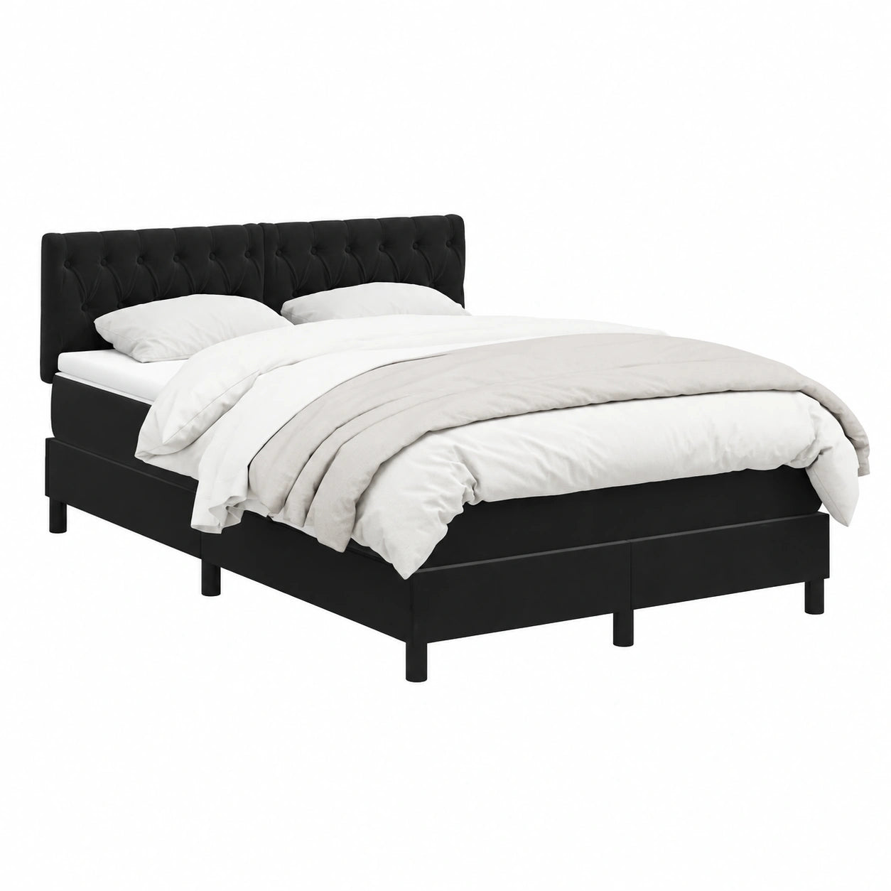 Letto matrimoniale in velluto con molle insacchettate, testiera regolabile, nero, 160 x 210 cm