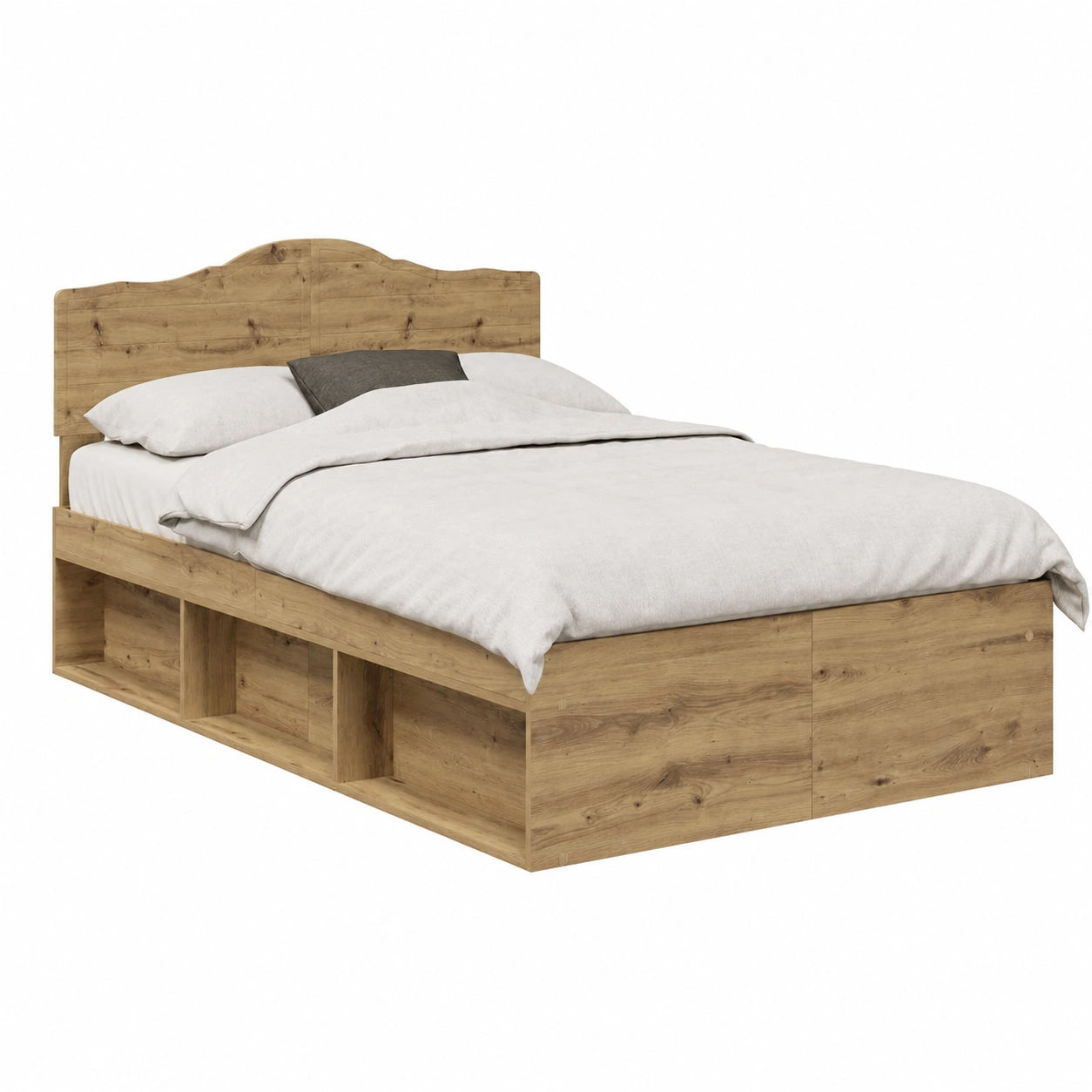 Letto Matrimoniale Moderno in Legno di Rovere 135x190 cm con Testiera, Stile Minimalista per Camera, Senza Materasso