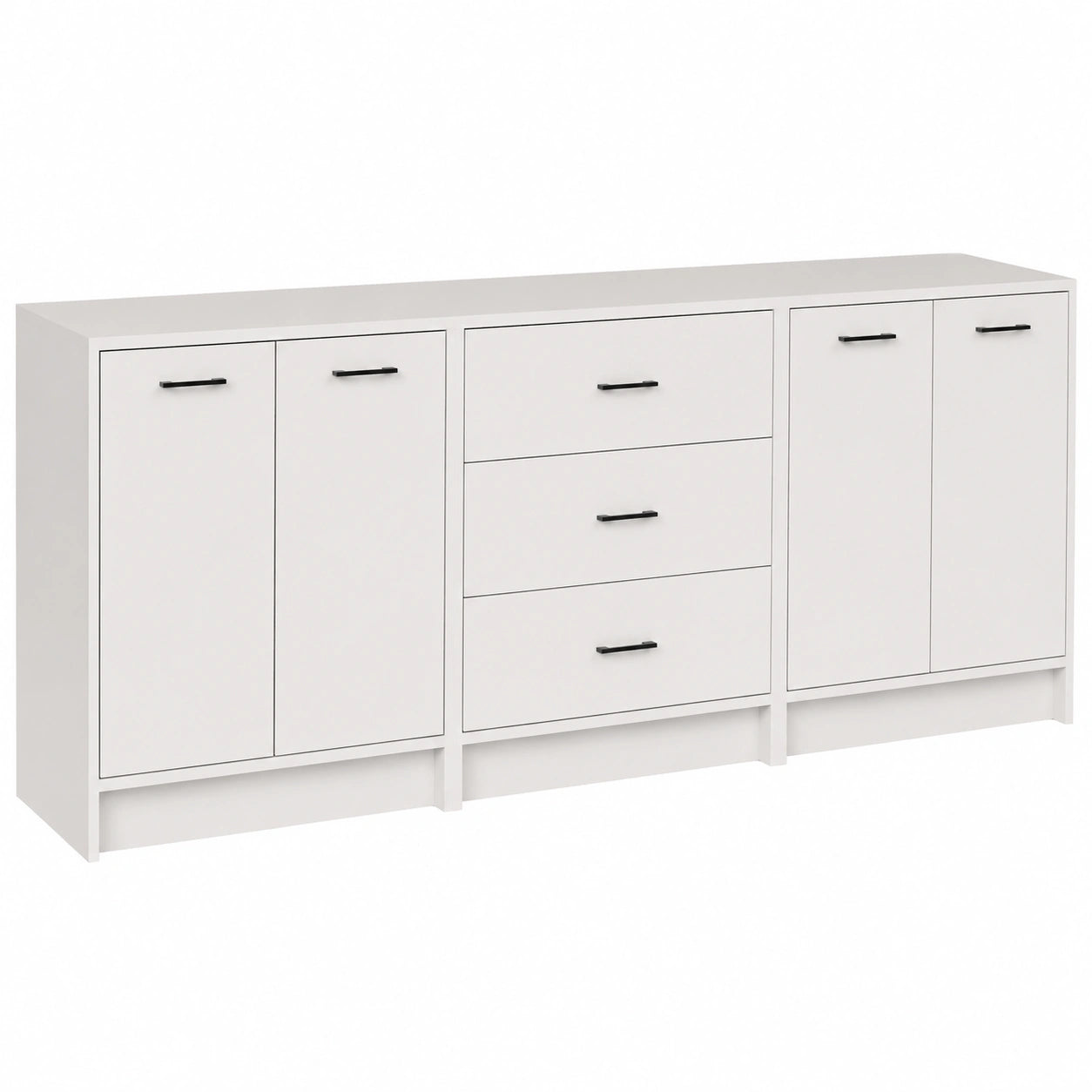 Cassettiera Bianca 210 cm con Armadietto e Cassetti Multipli per Soggiorno e Camera da Letto