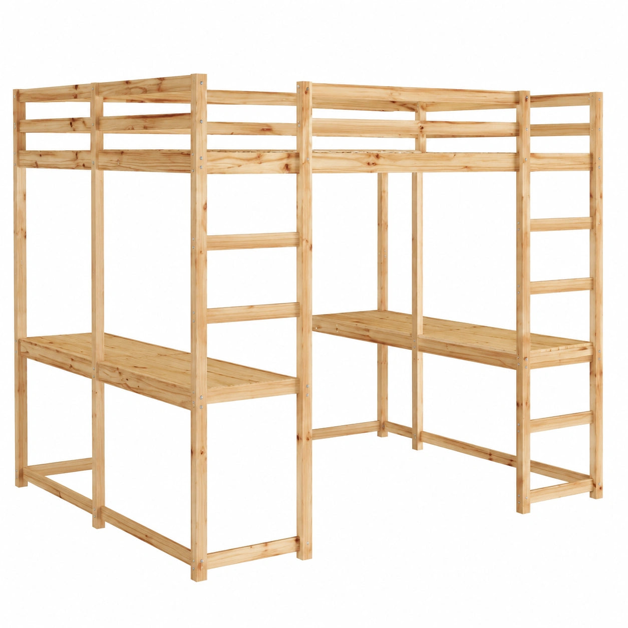 Letto a soppalco in legno di pino con scrivania e scala, 160x200 cm, ideale per bambini, salvaspazio e sicuro