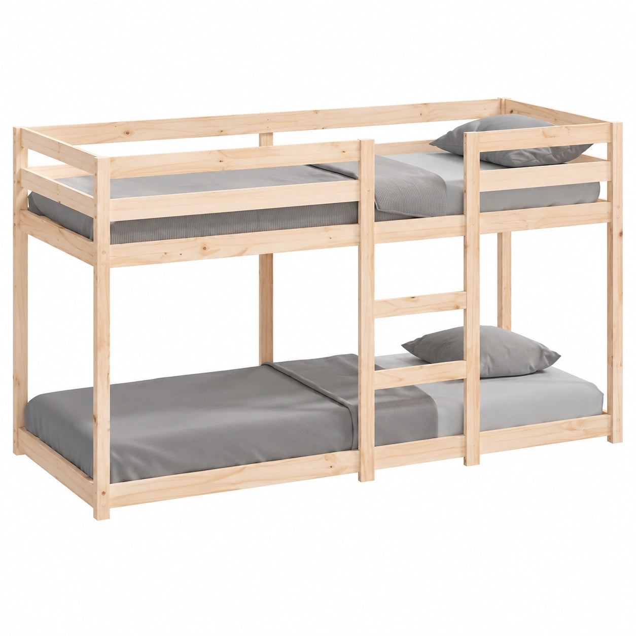 Homgoday Letto a Castello in Pino Massello, Struttura Compatta con Sponde di Sicurezza, Ideale per Materasso 80x200 cm