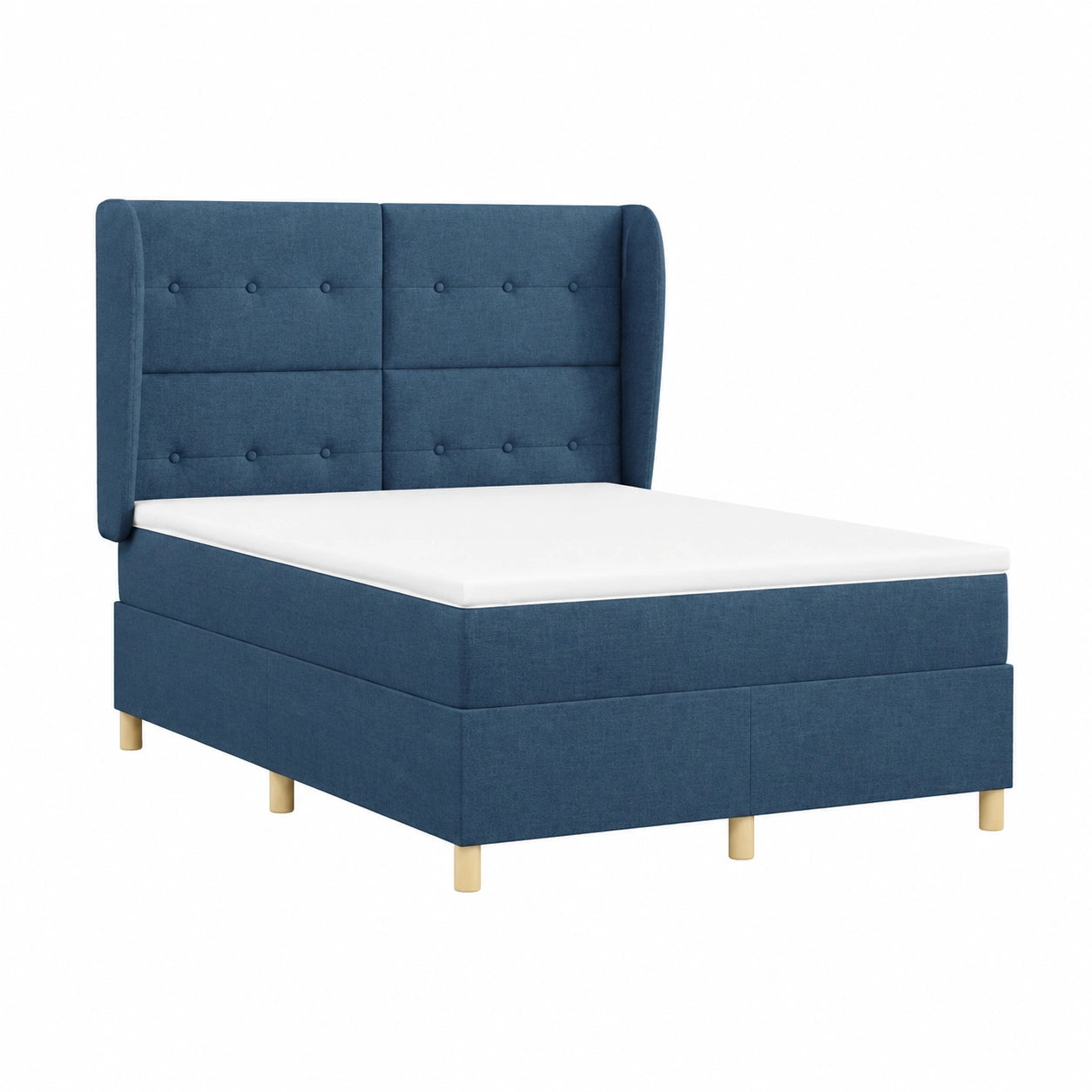 Letto singolo moderno in tessuto blu e grigio, 90x190 cm, con testiera regolabile e struttura in legno robusta