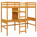Letto a Soppalco in Pino Massello con Scrivania e Scala 90x200cm