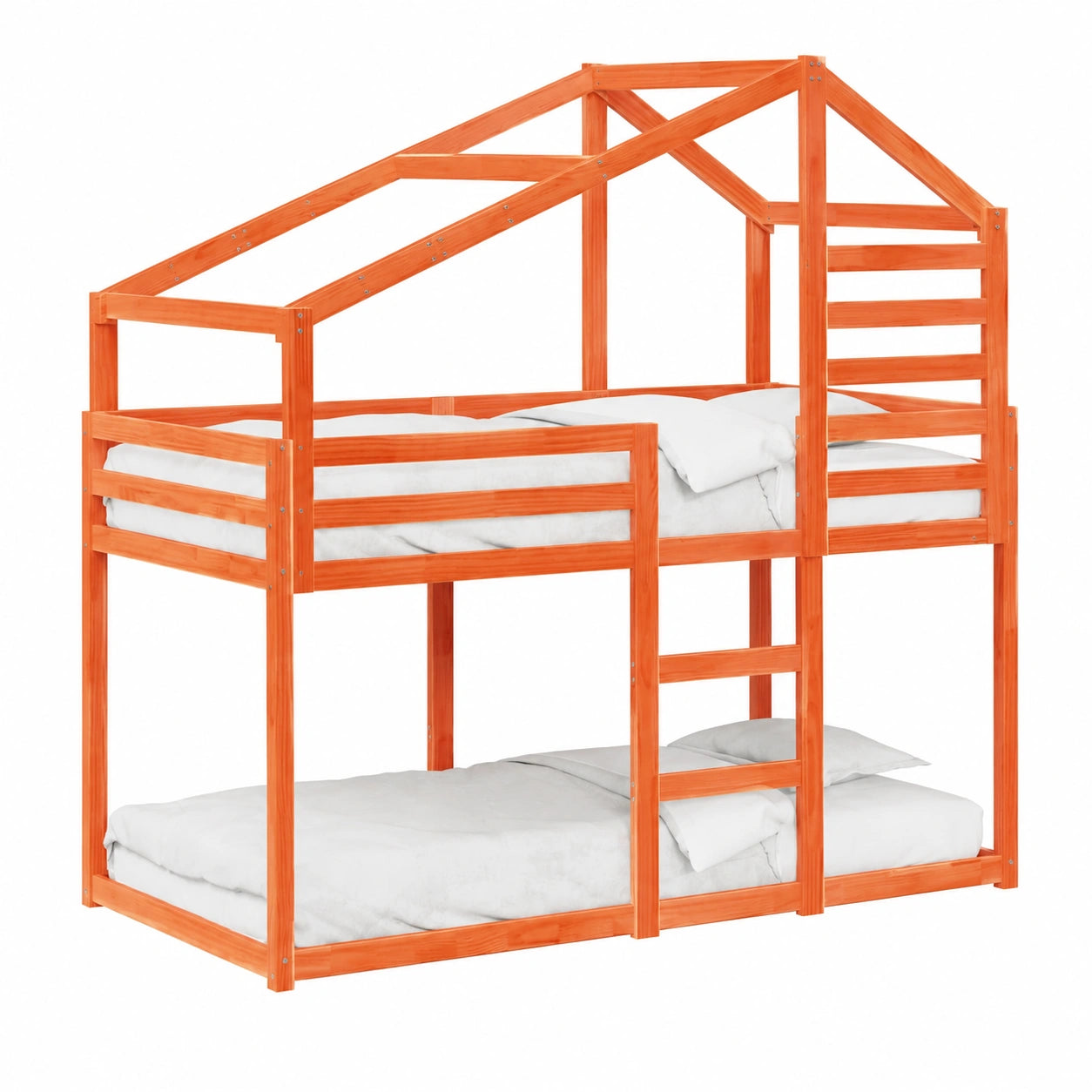 Letto a castello in legno di pino massiccio 90x190 cm con tetto e protezione anticaduta, adatto per cameretta bambini, marrone