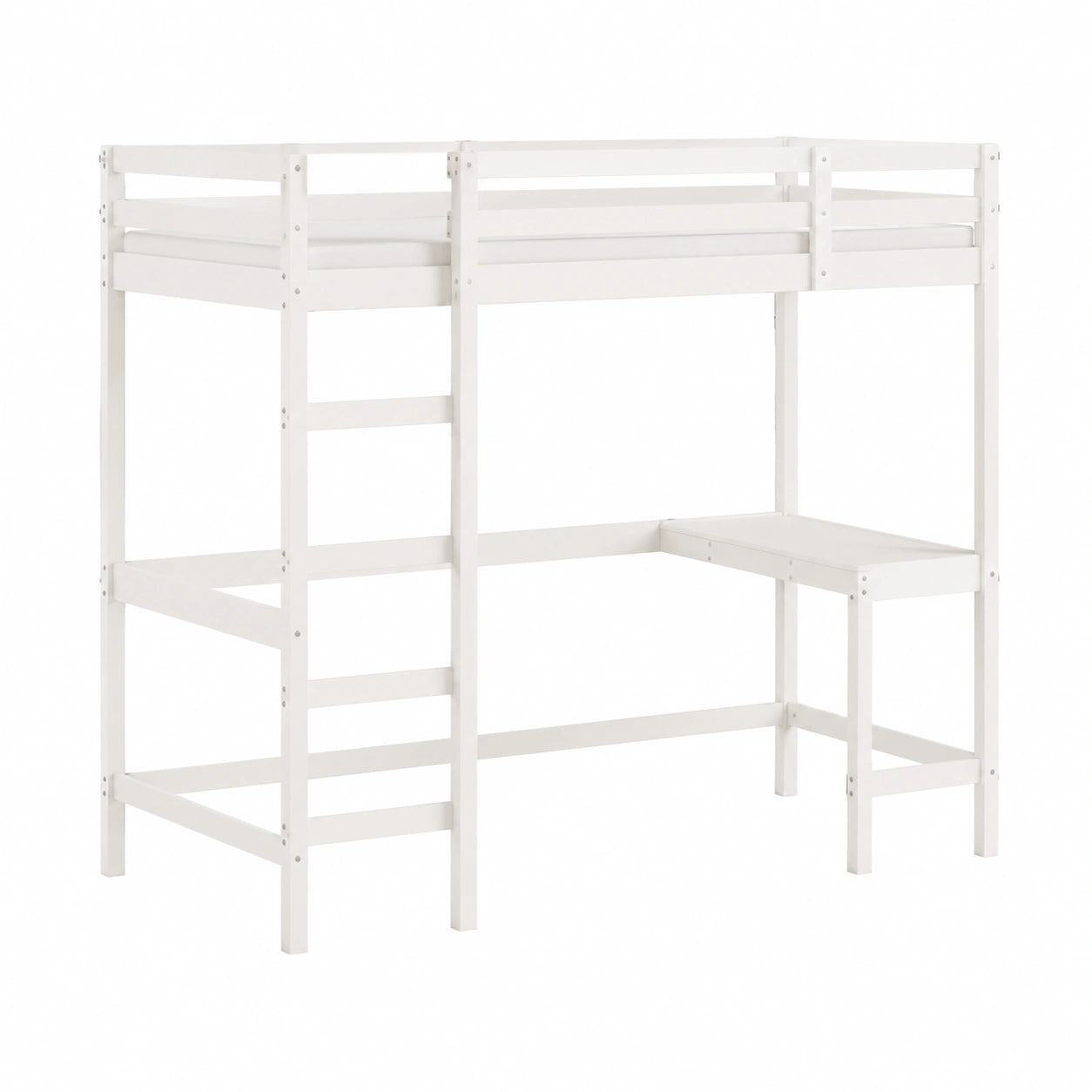 Letto a soppalco in pino con scrivania spaziosa, bianco, 90x200 cm, struttura robusta in legno massiccio, ideale per camerette