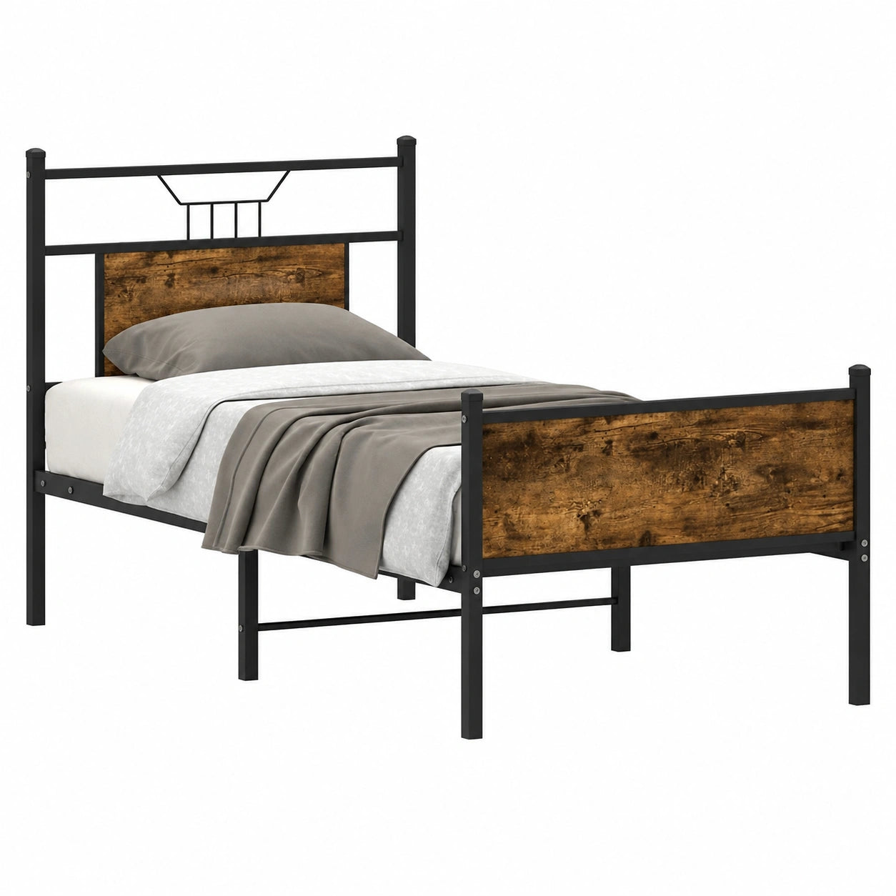 Letto a Castello Moderno in Legno e Metallo con Testiera – Finitura Rovere Scuro – Ideale per Materassi Singoli