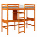 Letto a soppalco salvaspazio in pino massiccio con scrivania integrata e scaffali, 75 x 190 cm, marrone cerato, ideale per ufficio e cameretta