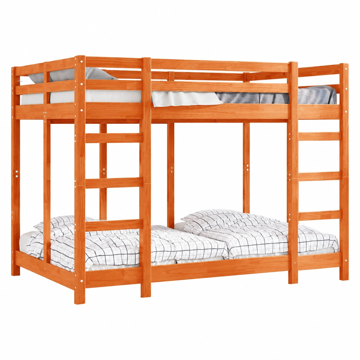 Letto a castello in legno di pino 140x200 cm, compatto con scala e ringhiere, perfetto per camerette e piccoli spazi