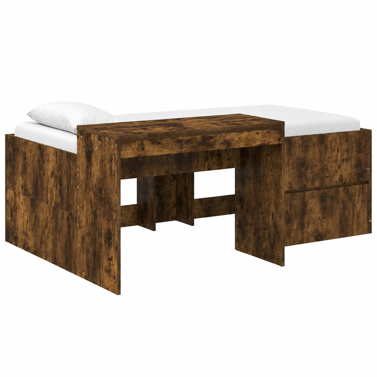 Letto a soppalco compatto in legno di rovere affumicato con scrivania integrata, ideale per camerette