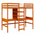 Letto a soppalco in pino con scrivania integrata, 90x190 cm, finitura marrone per cameretta e studio
