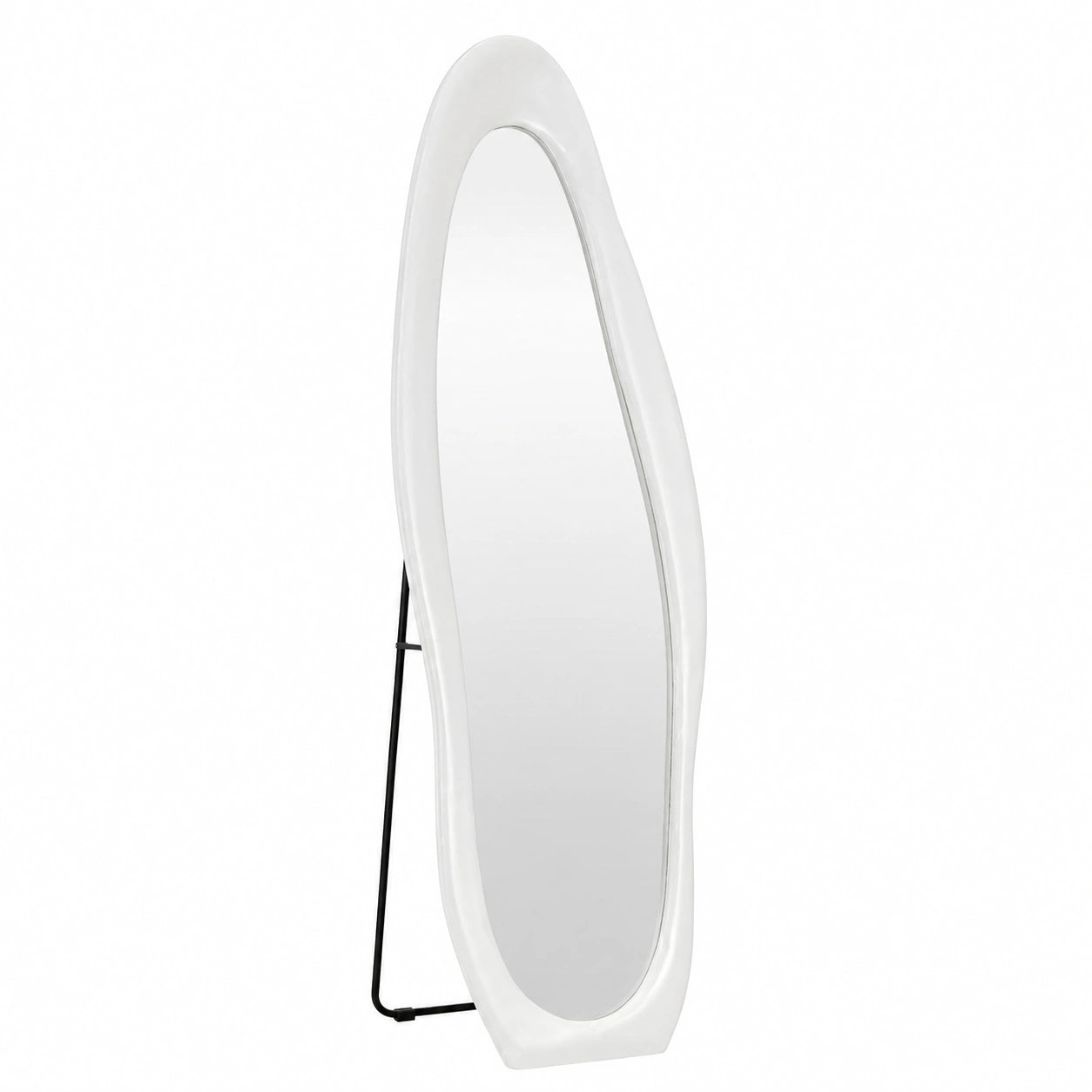 Specchio Verticale in Velluto con Cornice Ondulata, Elegante e Moderno, 160x50 cm, Bianco