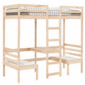 Letto a soppalco in pino con scrivania integrata e sedie, scala inclusa, 75x190 cm, design salvaspazio