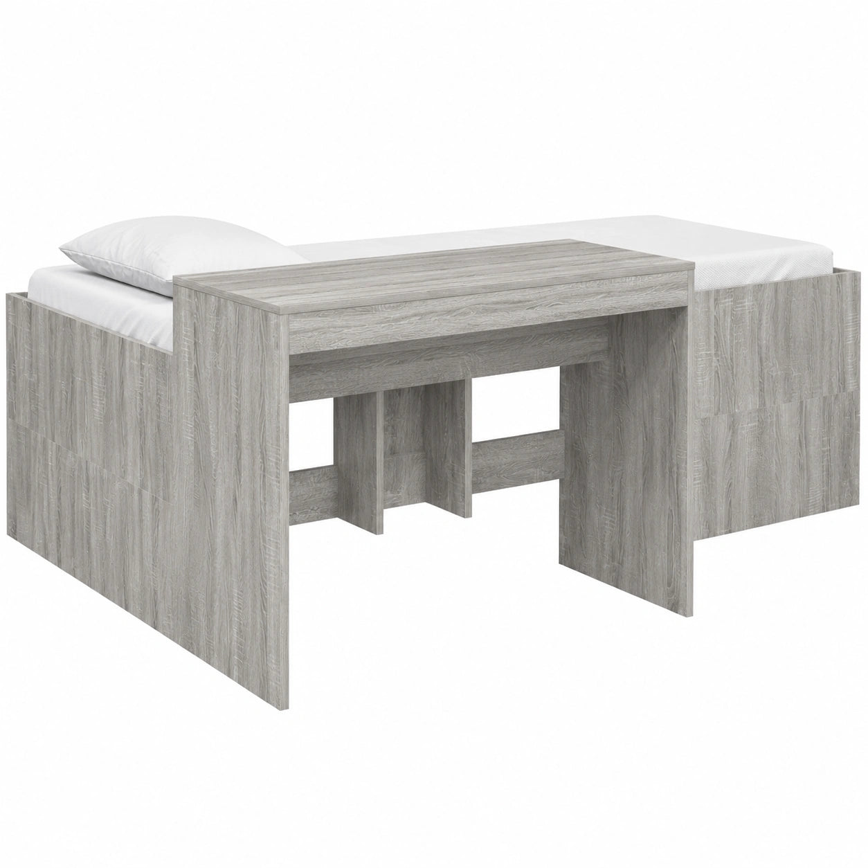 Letto a soppalco per bambini con scrivania integrata, grigio sonoma, 80x200 cm, salvaspazio e moderno