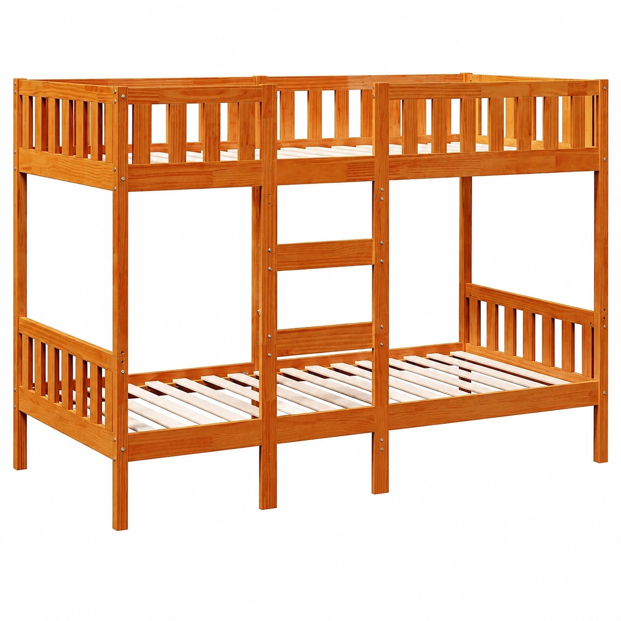 Letto a castello in pino massello 90x200 cm marrone con protezione anticaduta e scala, design compatto e stabile