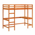 Letto a soppalco per bambini in legno di pino massiccio, con scrivania integrata e protezione, 90x200 cm