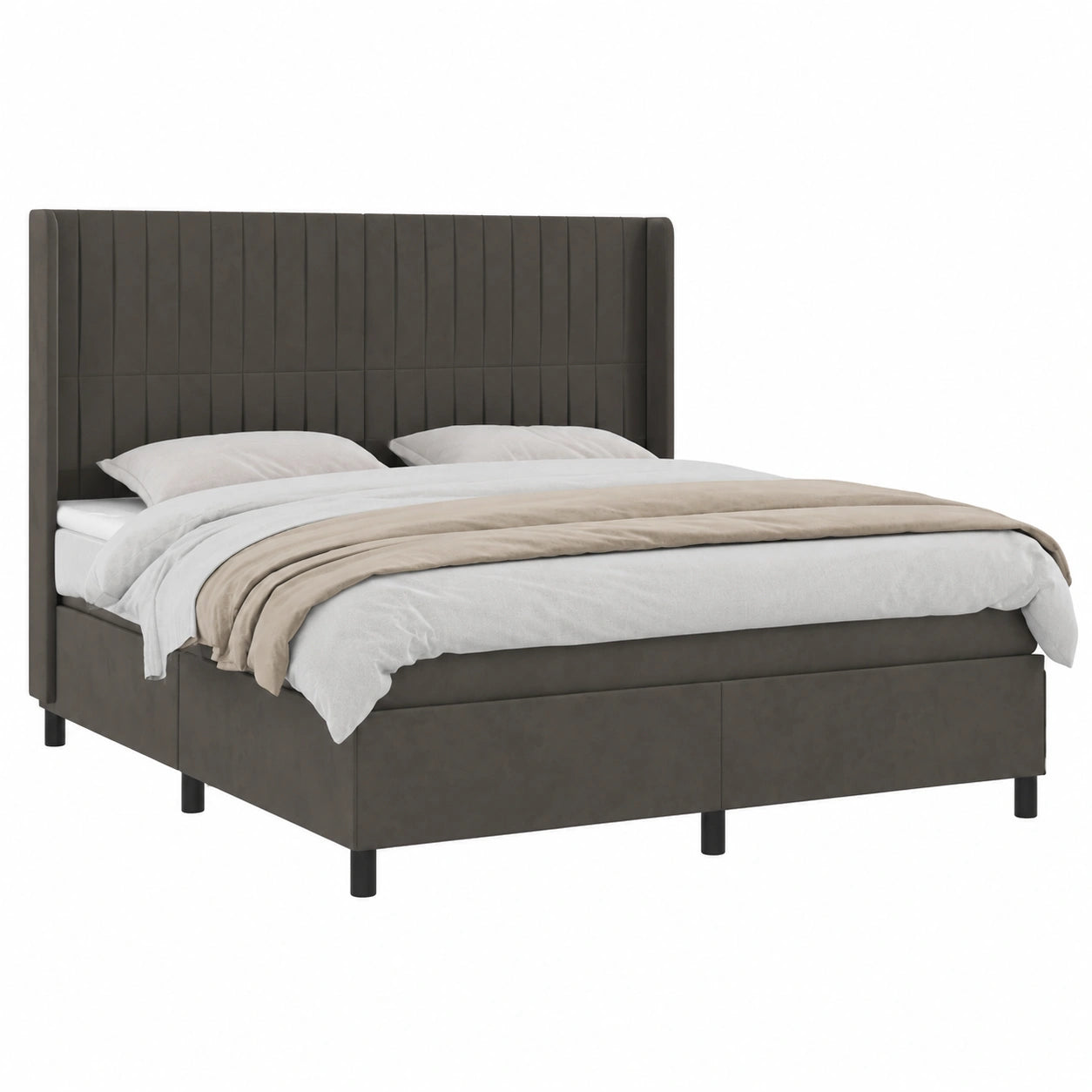 Letto Matrimoniale in Velluto Grigio Scuro con LED, Completo di Materasso e Topper 160 x 200 cm