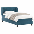 Letto matrimoniale moderno in velluto blu scuro, 80x220 cm, con testiera regolabile e materasso a molle insacchettate