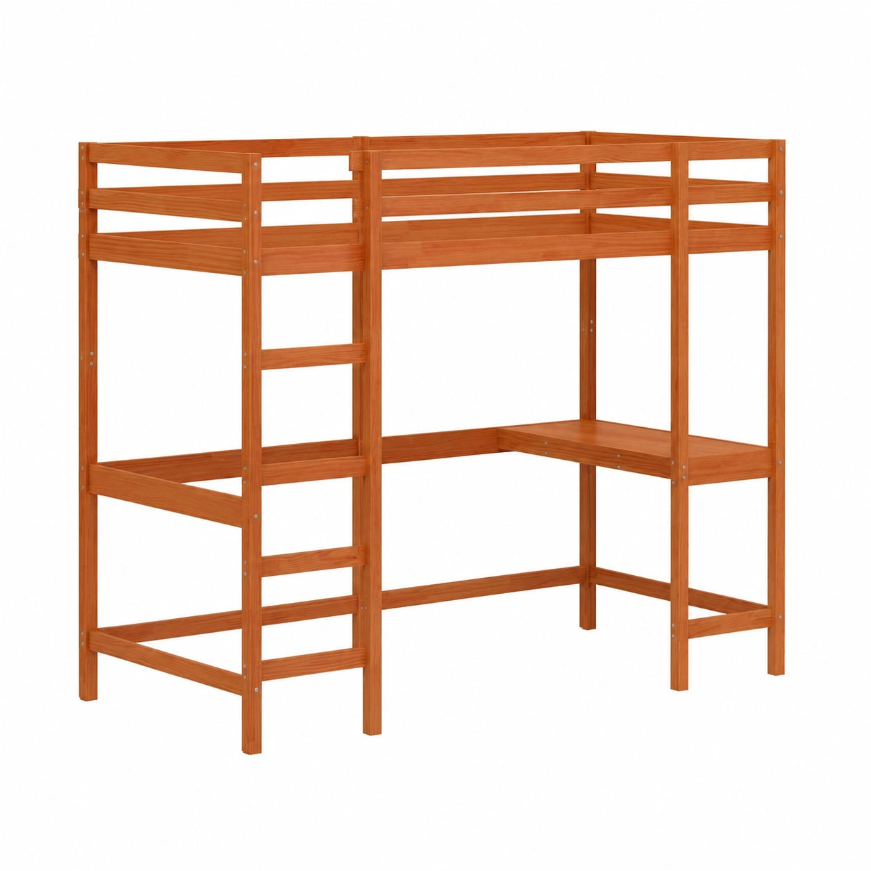 Letto a Soppalco con Scrivania 90x200 cm in Pino Marrone per Camerette