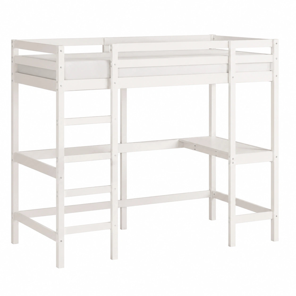 Letto a Soppalco in Pino Bianco con Scrivania 90x200 cm
