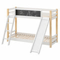 Letto a castello per bambini con scivolo e lavagna in legno bianco, 90x200 cm